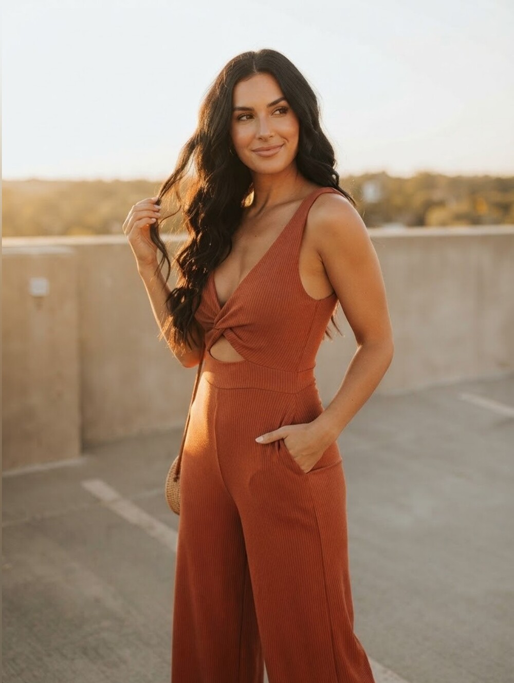 Abercrombie And Fitch Rust Twist Front Cutout Wide Leg Jumpsuit Size XS Boho EUC